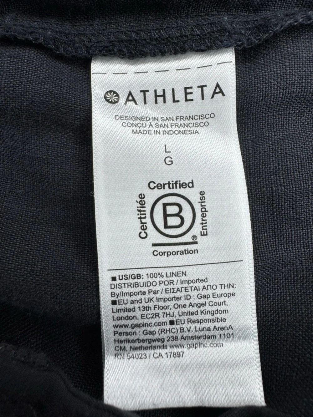 Athleta Retreat  Black Wide Leg Linen Drawstring Pants  Size Large